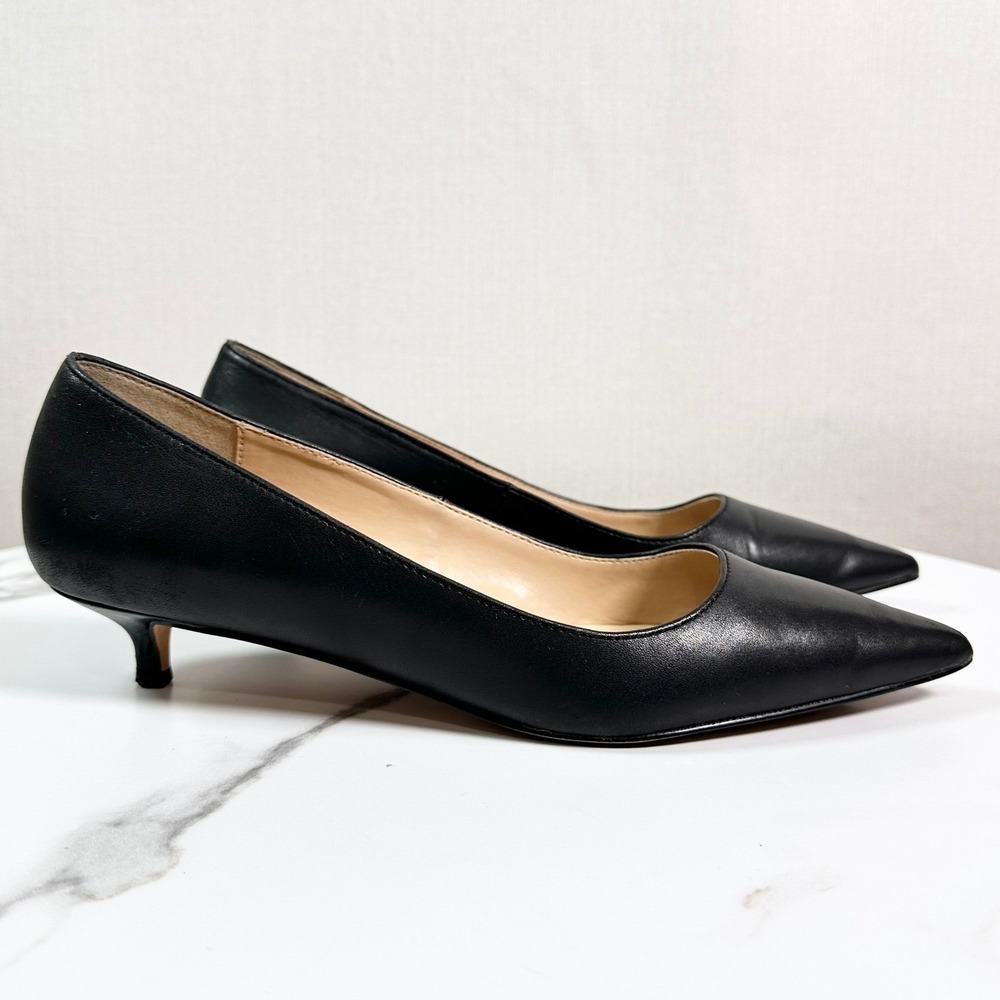 Ann Taylor Black Leather Pointed Toe Kitten Heel Pumps Women's Size 8M